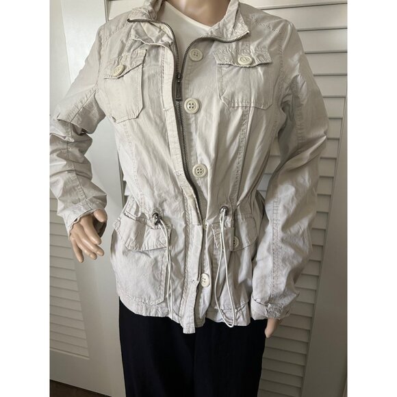 Joujou Womens Beige Utility Jacket With Button & Zipper Closure - Picture 1 of 8